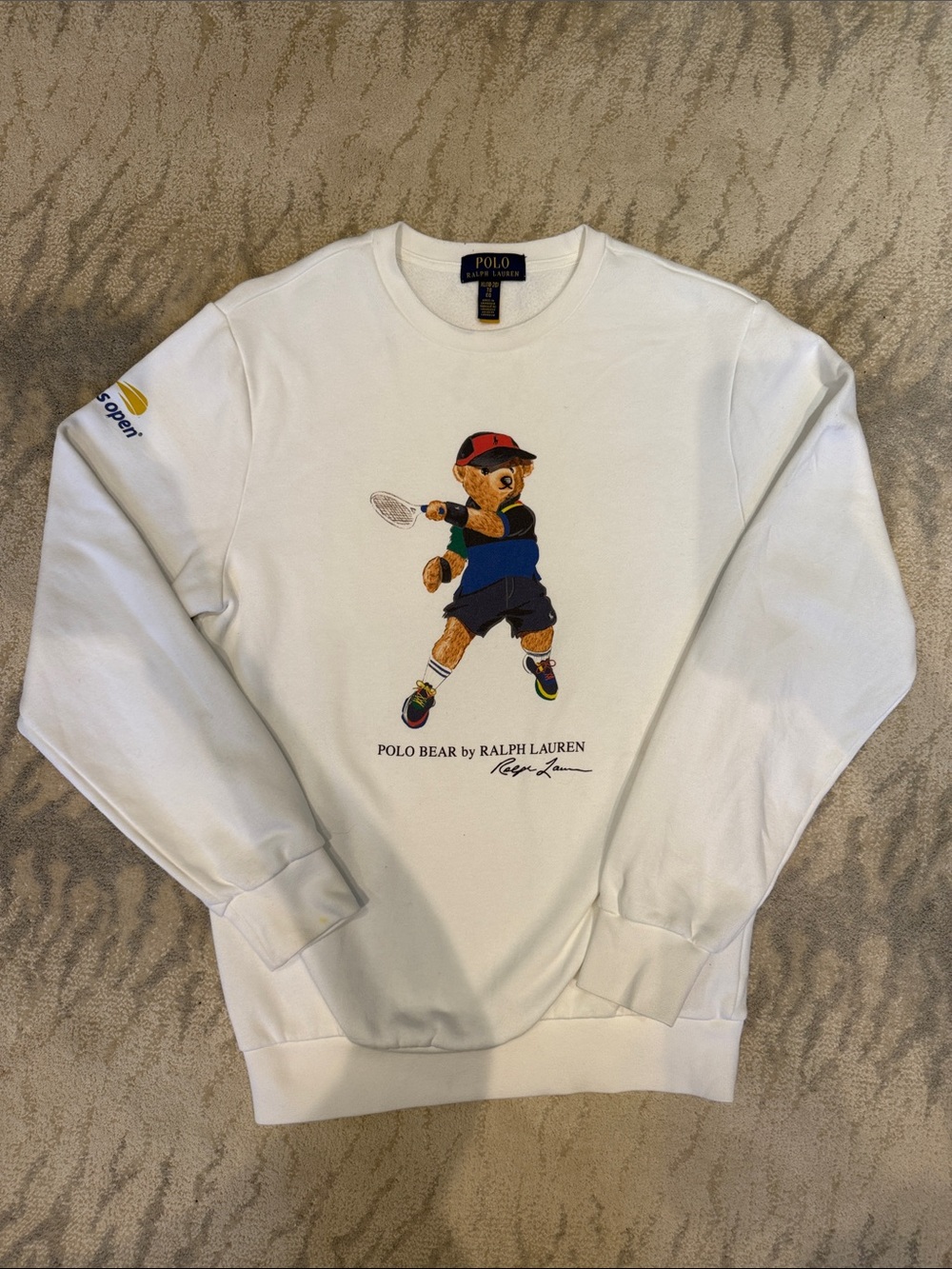 Ralph Lauren White Polo Bear Tennis Crewneck Sweatshirt